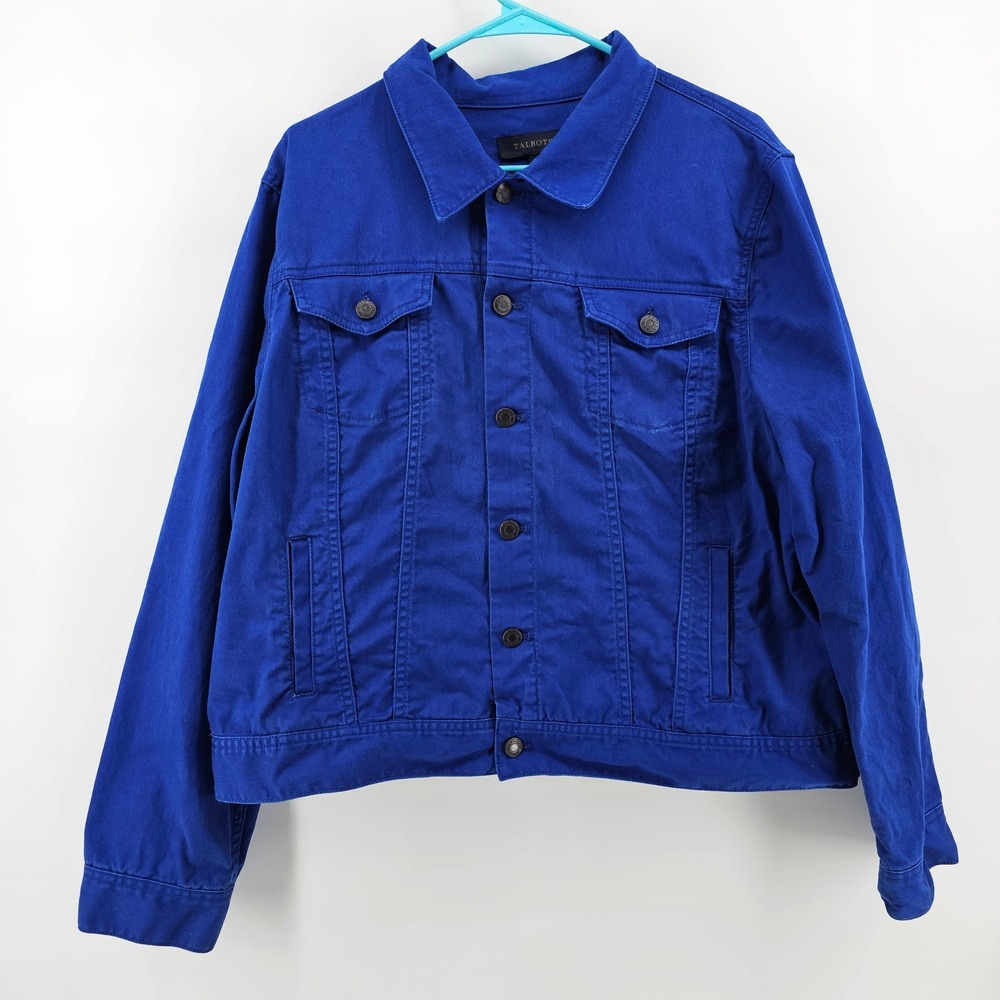 Talbots Denim Trucker Jacket Women XL Cobalt Blue Stretch Cotton Button Up